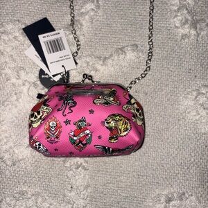 Ed Hardy Pink Tattoo Print Clutch